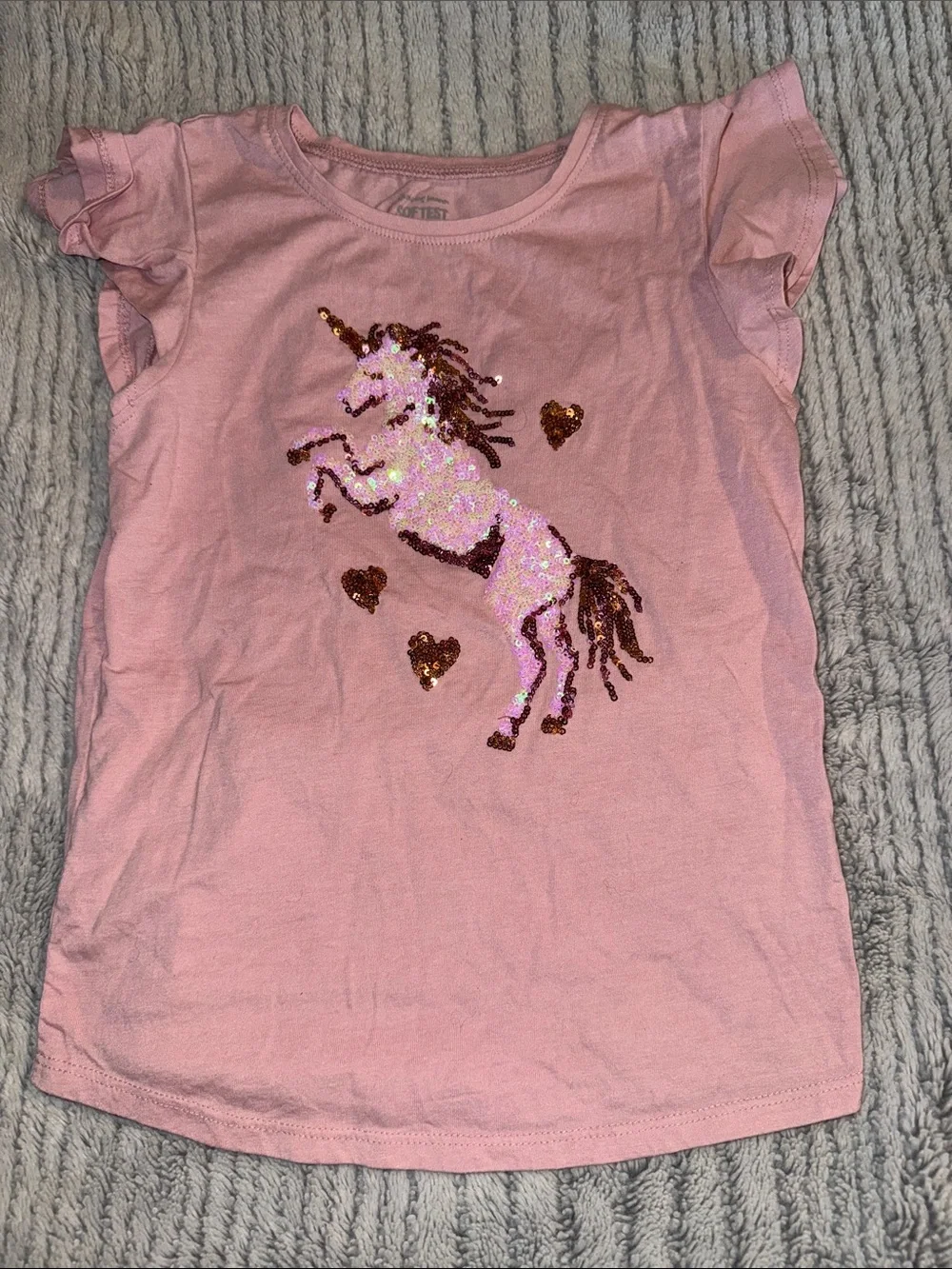 Girls' Pink Sequin Unicorn Tee